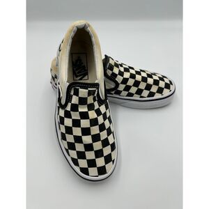 Vans Classic Checkerboard‎ Slip-On Kids Sneakers Black White Canvas Skate Shoes